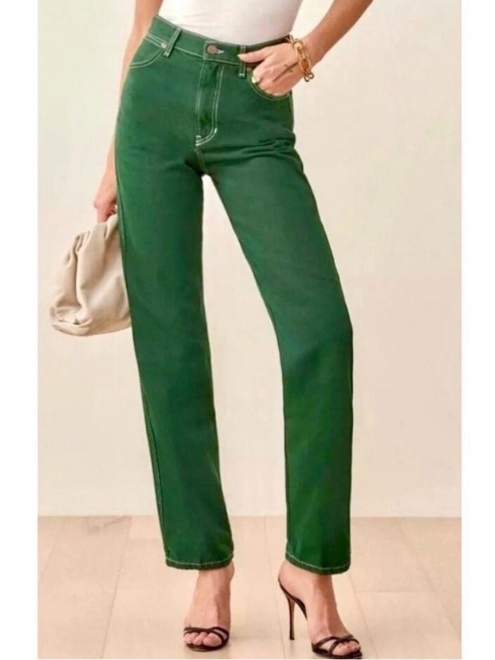 Reformation Cowboy High Rise Straight Jeans Grass Green 26